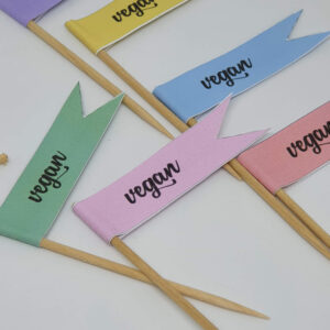 Toothpick food flags vegan close up