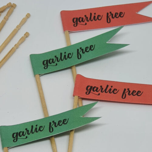 Toothpick food flags Christmas garlic free close up