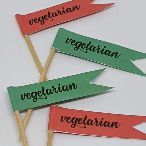Toothpick food flags Christmas vegetarian close up
