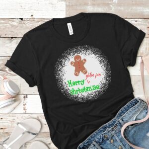 SHIRTS-2024-Merry-Gluten-Free-Christmas-GINGERBREAD-BOY-Shirt-BLACK-2-Bella-3001-Womens