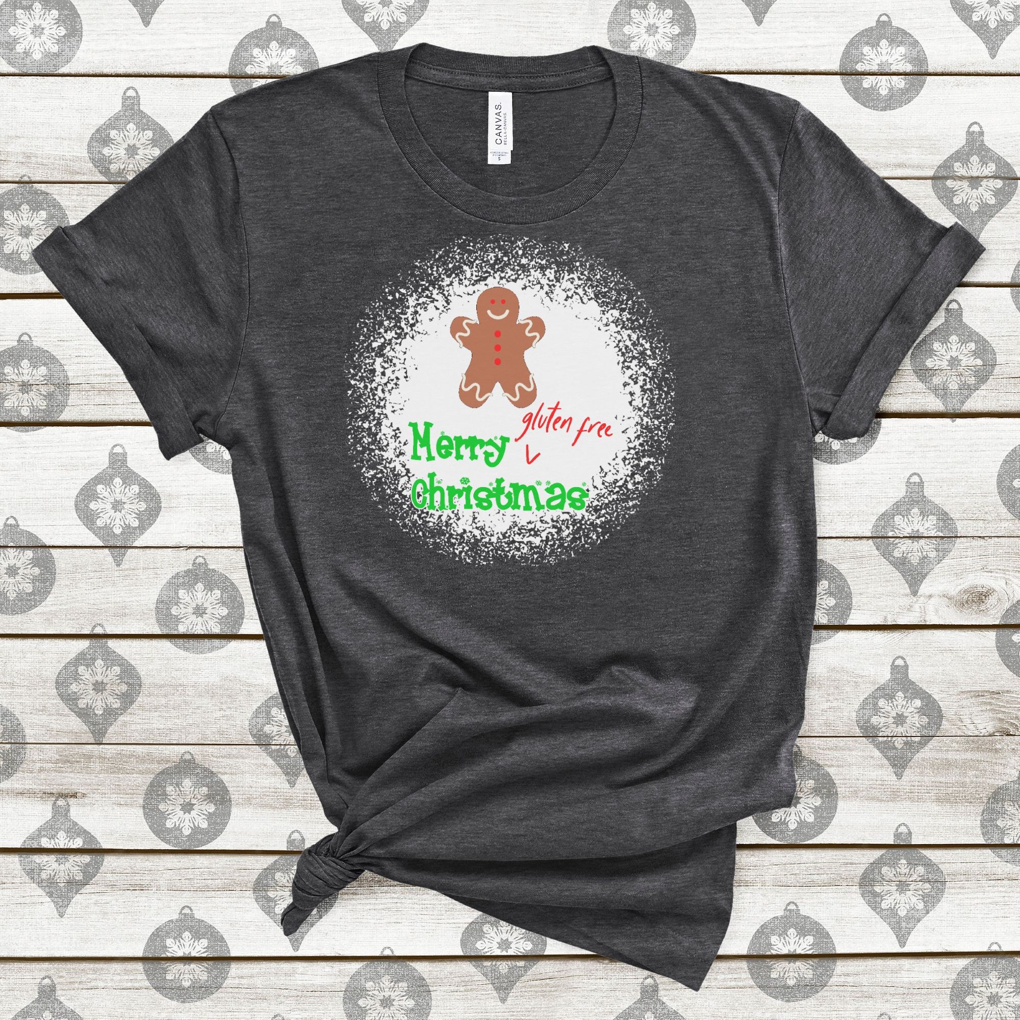 SHIRTS-2024-Merry-Gluten-Free-Christmas-GINGERBREAD-BOY-Shirt-DARK-GREY-Heather-2-Bella-3001-Womens