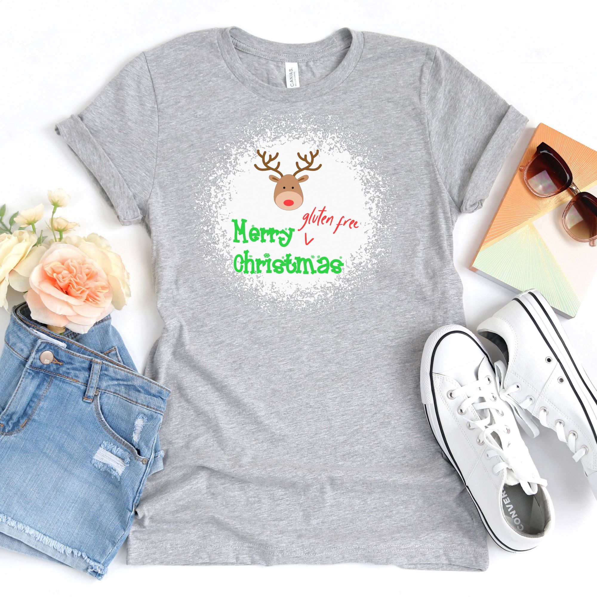 SHIRTS-2024-Merry-Gluten-Free-Christmas-REINDEER-Shirt-LIGHT-GREY-A-Heather-1-Bella-3001-Womens