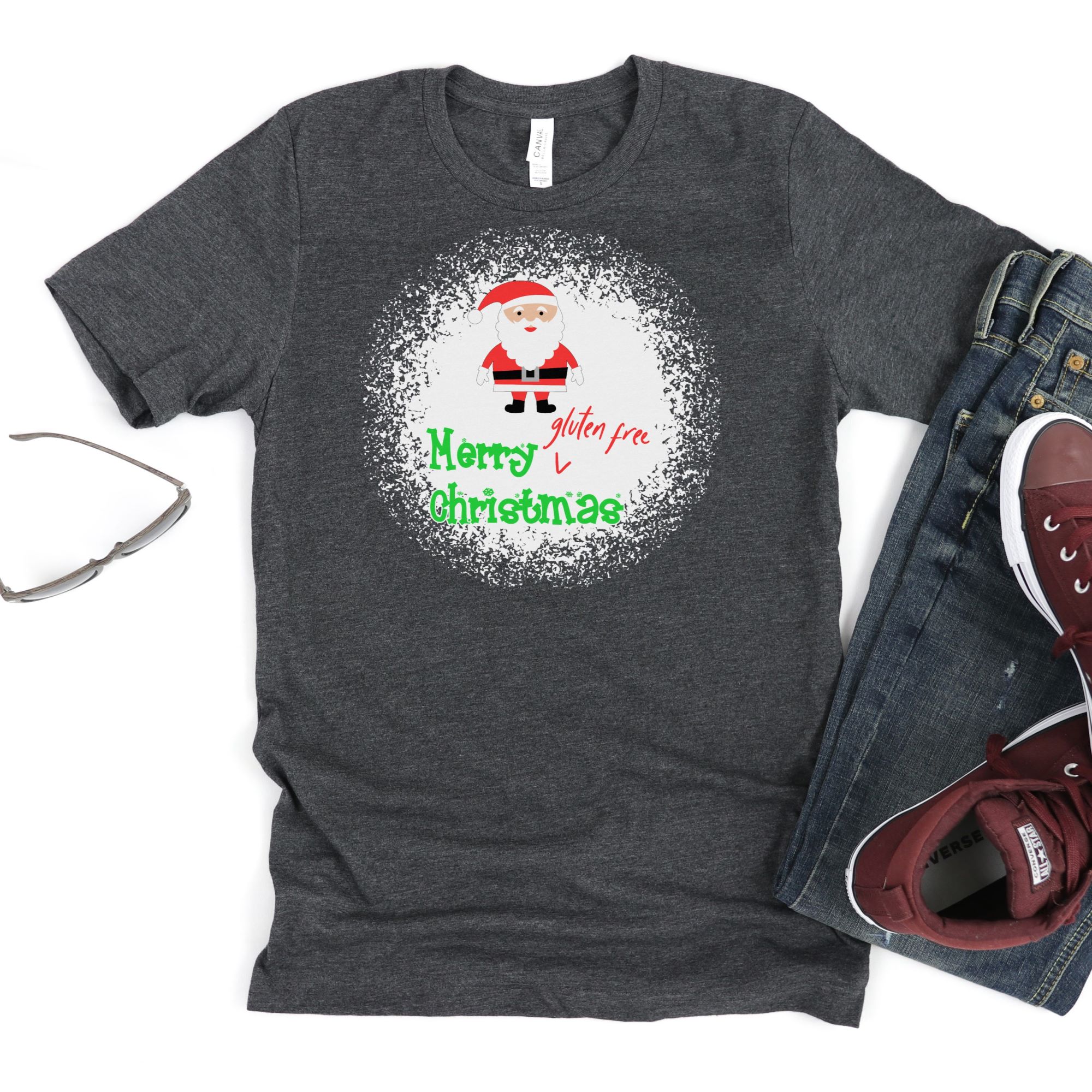 SHIRTS-2024-Merry-Gluten-Free-Christmas-SANTA-Shirt-DARK-GREY-Heather-1-Bella-3001-Mens