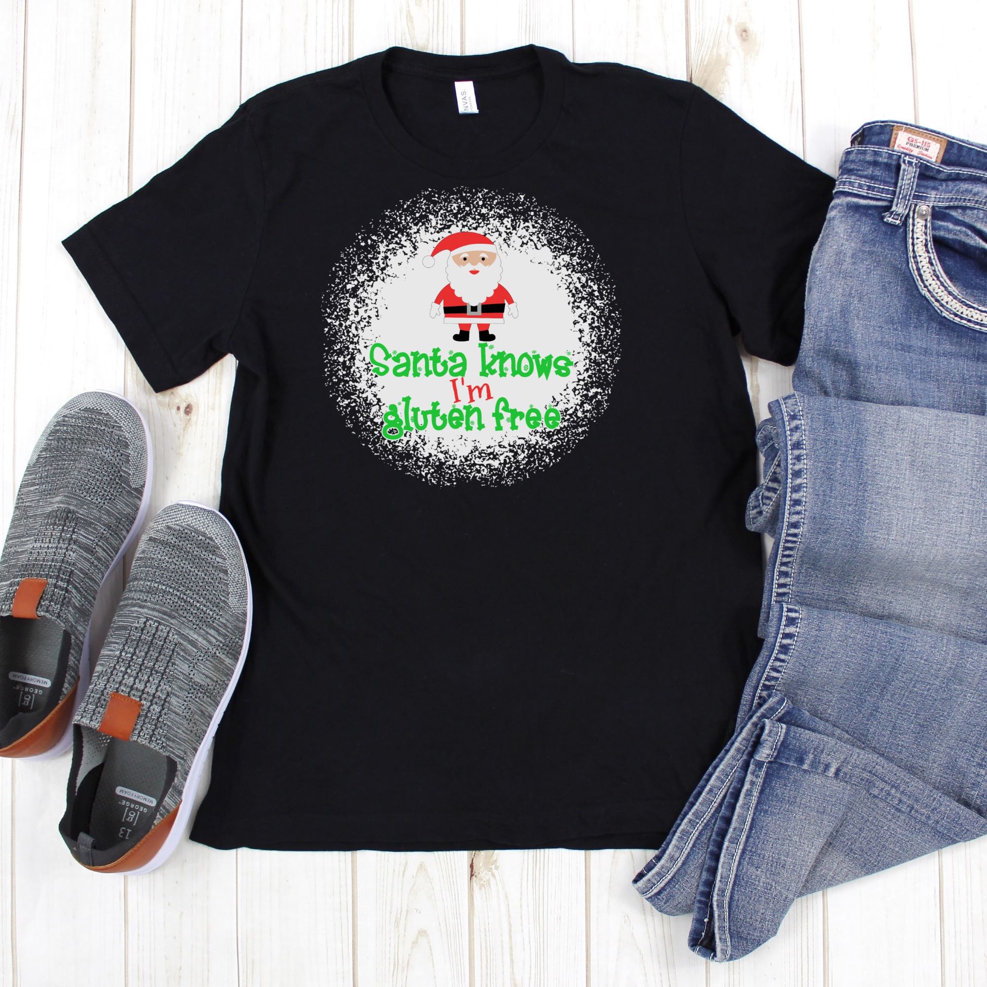 SHIRTS-2024-Santa-Knows-Im-Gluten-Free-Christmas-Shirt-BLACK-1-Bella-3001-Mens