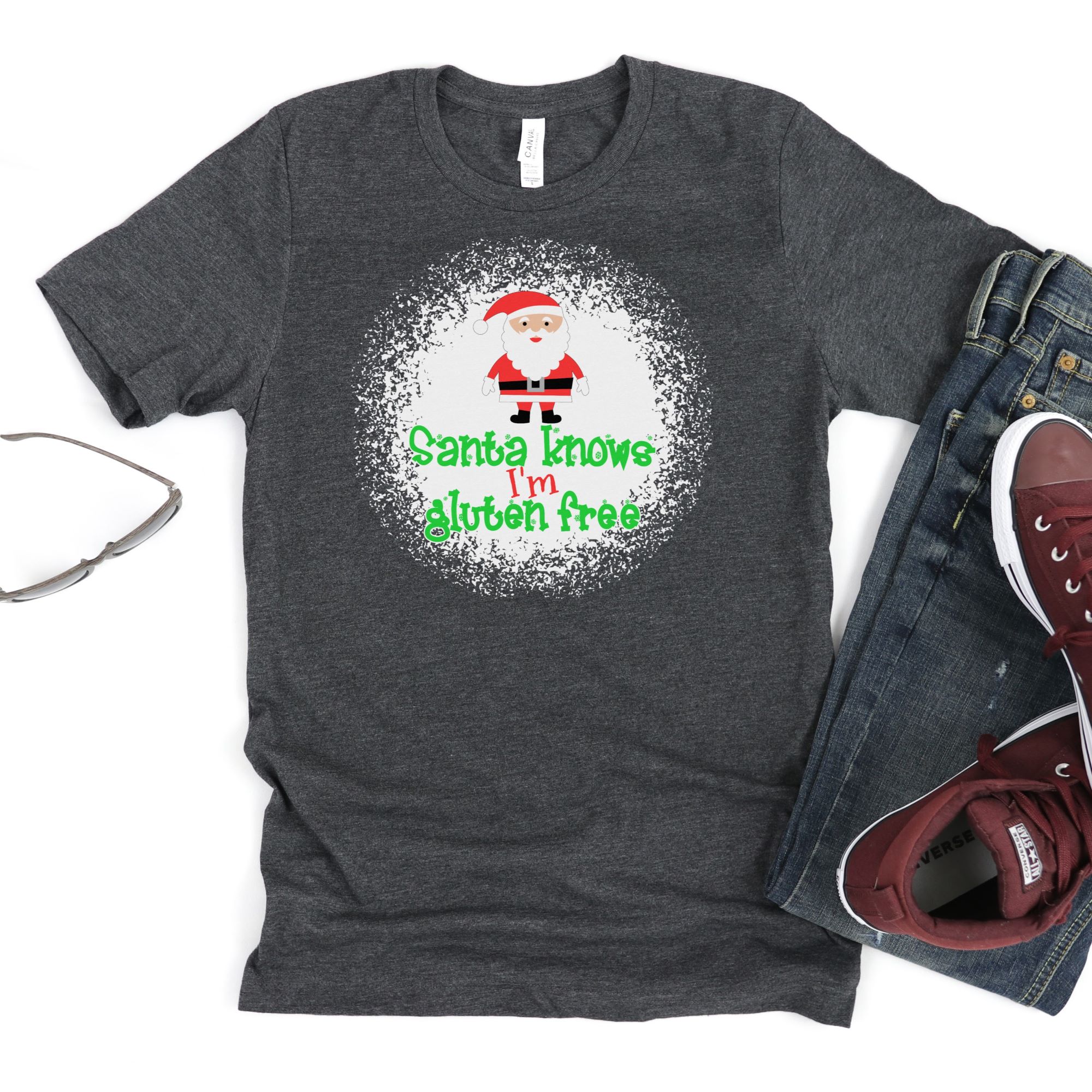 SHIRTS-2024-Santa-Knows-Im-Gluten-Free-Christmas-Shirt-DARK-GREY-Heather-1-Bella-3001-Mens
