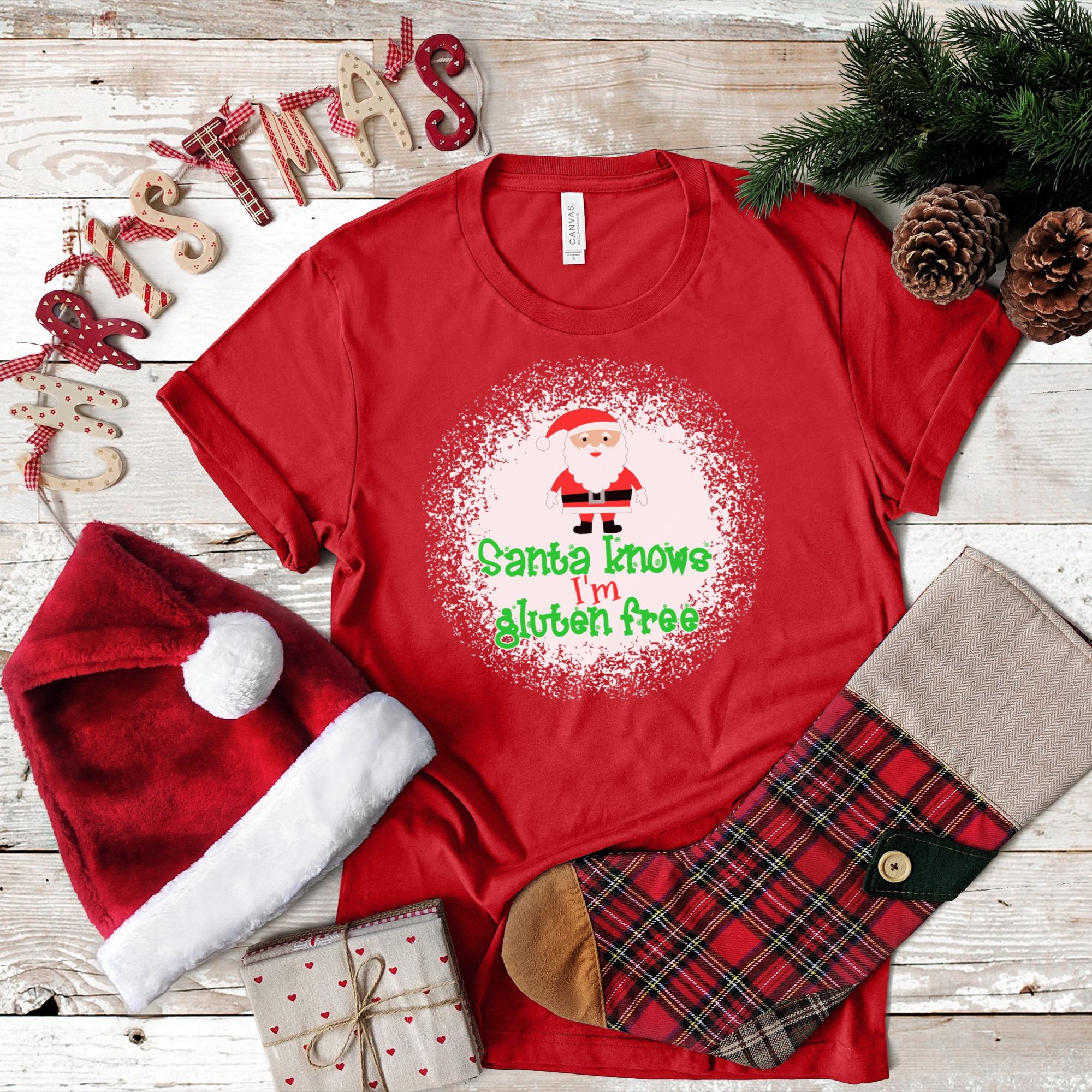 SHIRTS-2024-Santa-Knows-Im-Gluten-Free-Christmas-Shirt-RED-1-Bella-3001-Womens