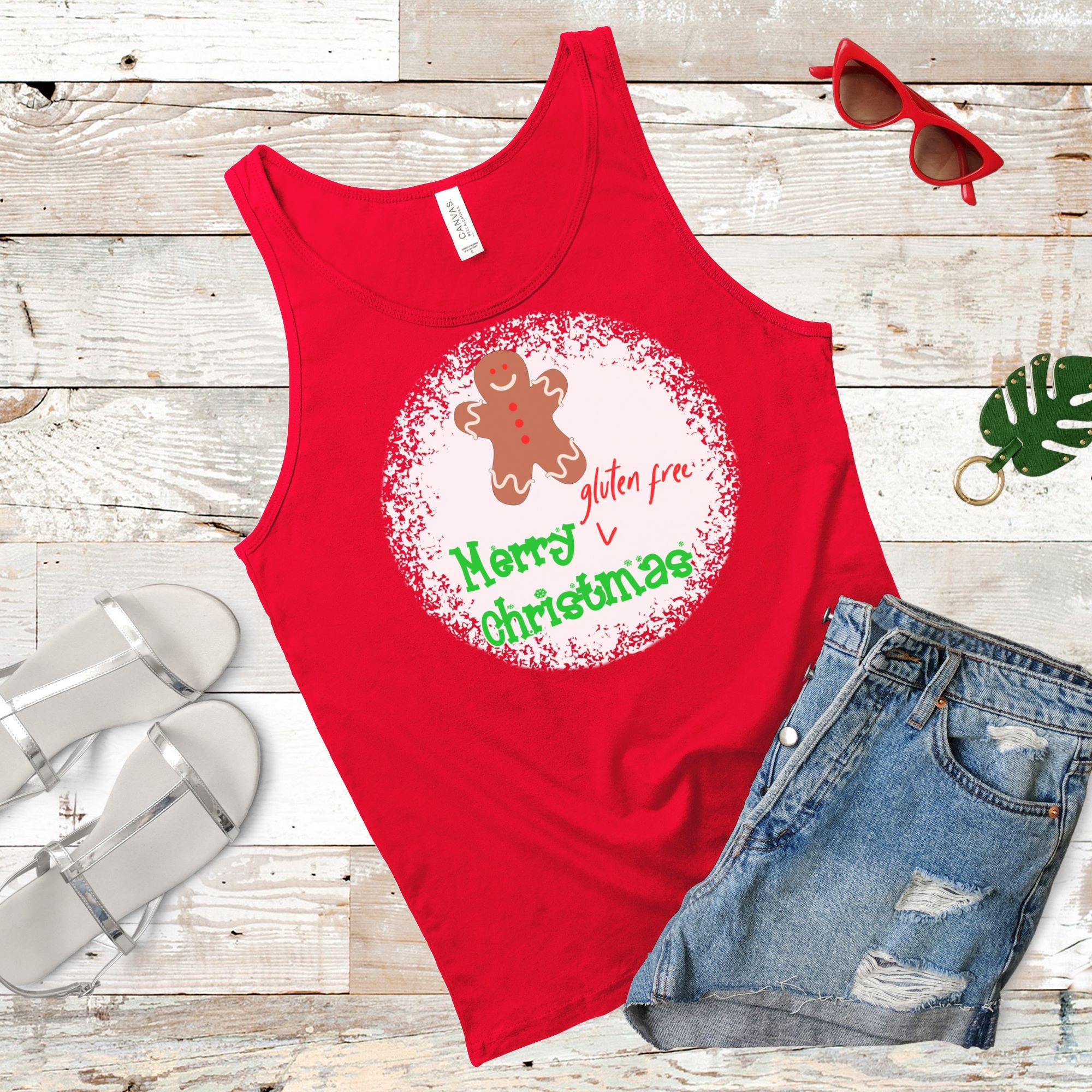 TANKS-2024-Merry-Gluten-Free-Christmas-GINGERBREAD-BOY-Tank-RED-1-Bella-3480-Womens