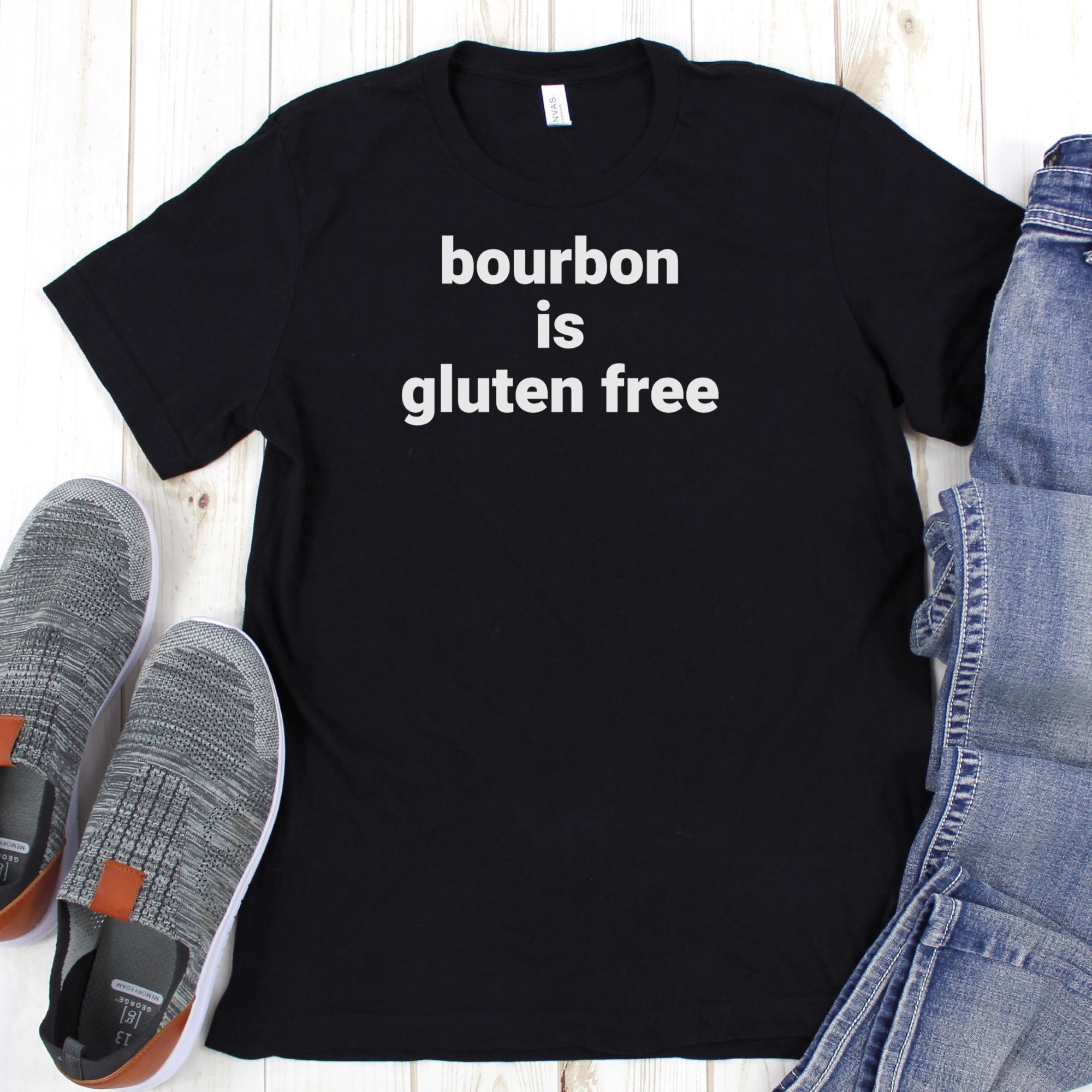 SHIRTS-2024-Bourbon-is-Gluten-Free-Shirt-BLACK-1-Bella-3001-Mens
