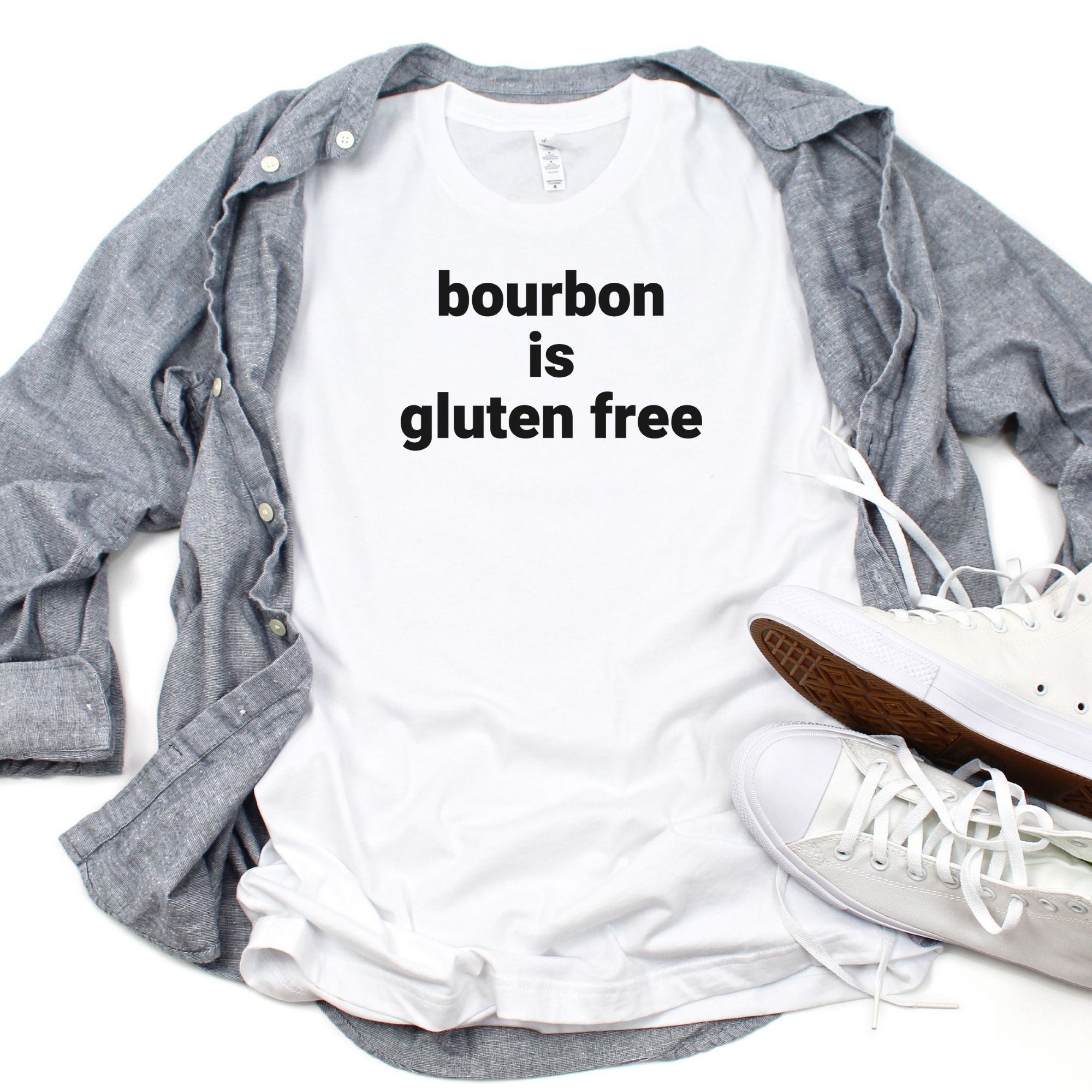 SHIRTS-2024-Bourbon-is-Gluten-Free-Shirt-WHITE-1-Bella-3001-Mens