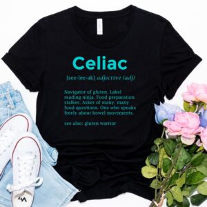 SHIRTS-2024-Celiac-Definition-Shirt-AQUA-on-BLACK-1-Bella-3001-Womens