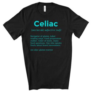SHIRTS-2024-Celiac-Definition-Shirt-AQUA-on-BLACK-2-Bella-3001-Womens