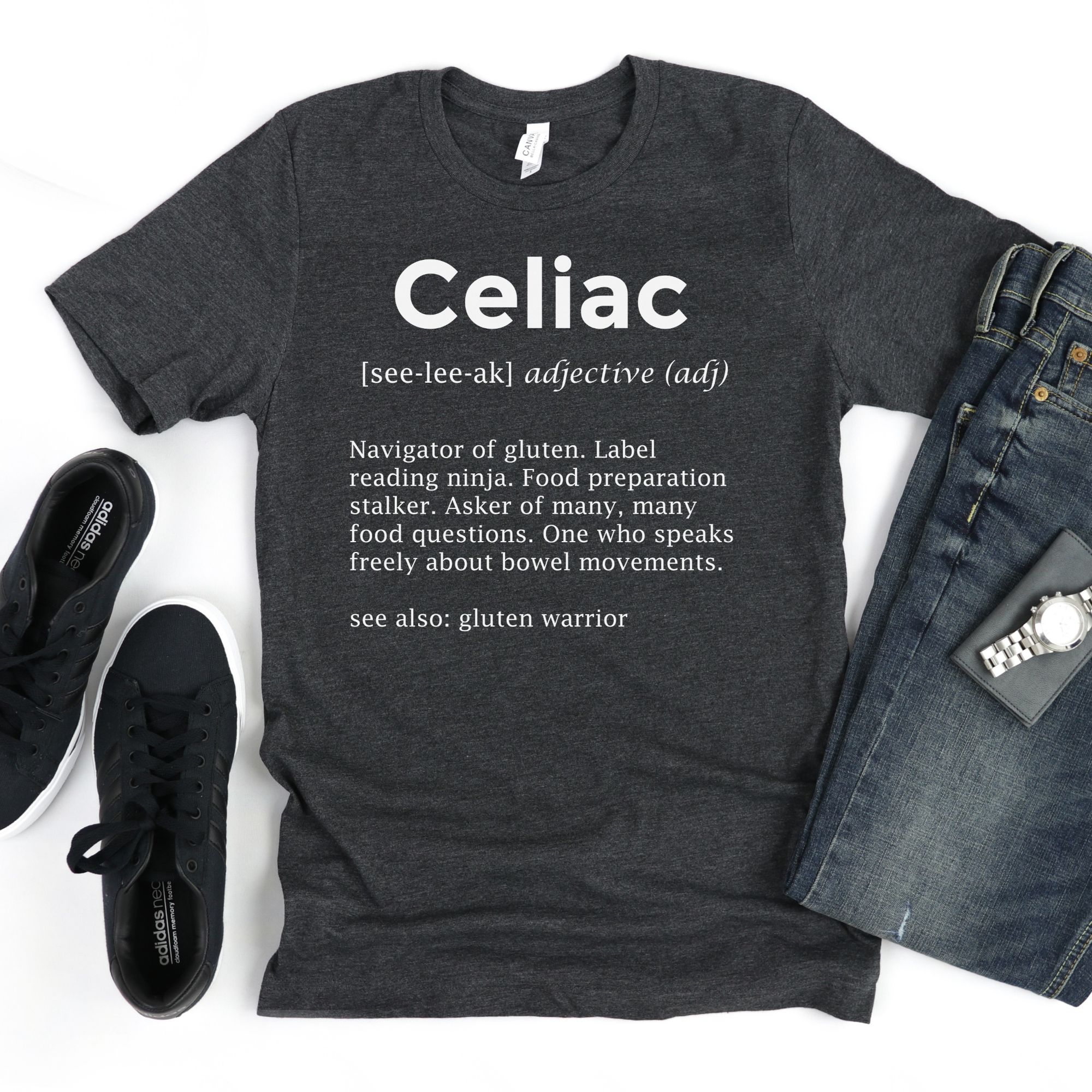 SHIRTS-2024-Celiac-Definition-Shirt-DARK-GREY-Heather-1-Bella-3001-Mens