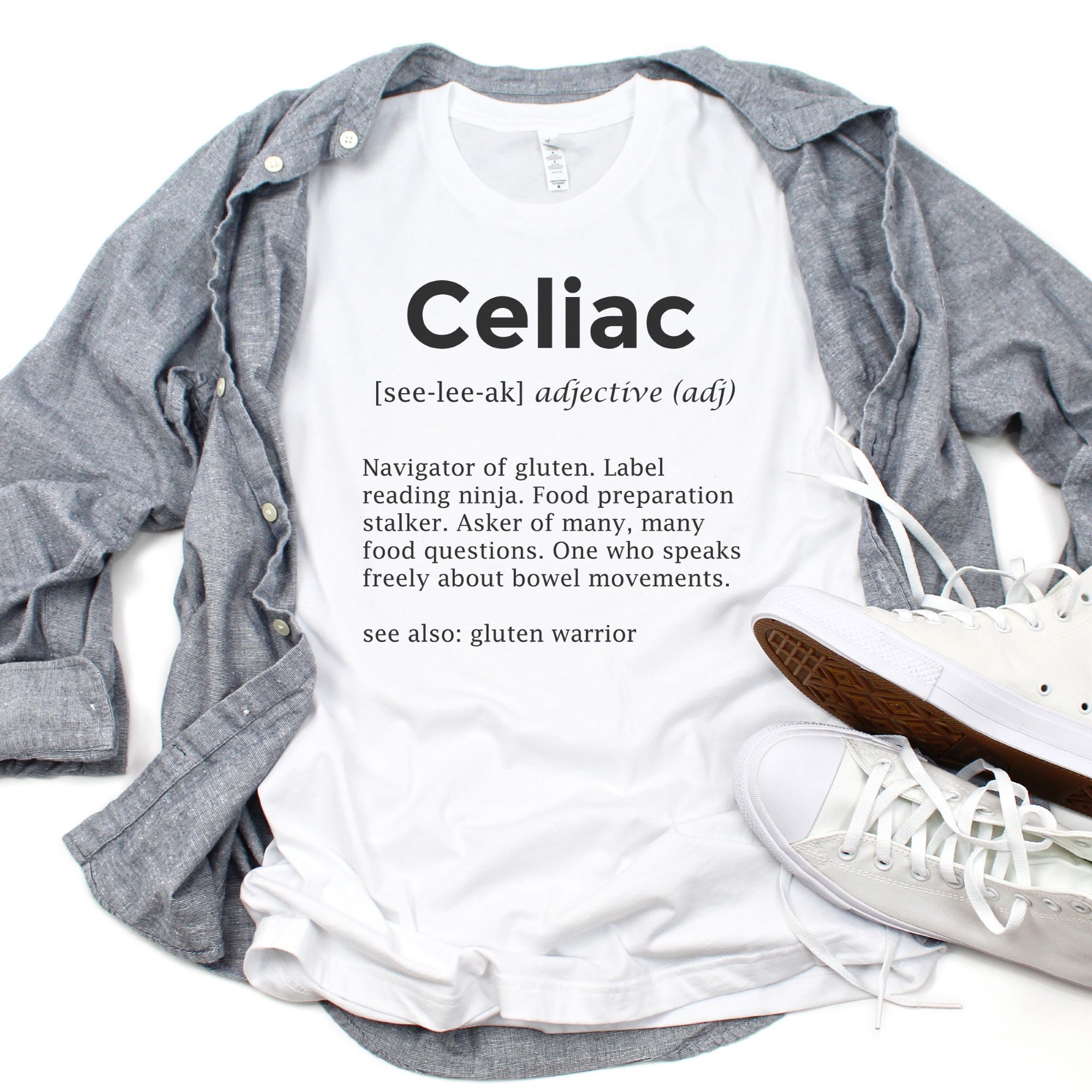 SHIRTS-2024-Celiac-Definition-Shirt-WHITE-1-Bella-3001-Mens