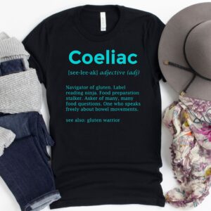 SHIRTS-2024-Coeliac-Definition-Shirt-AQUA-on-BLACK-1-Bella-3001-Womens