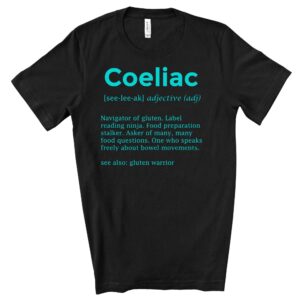 SHIRTS-2024-Coeliac-Definition-Shirt-AQUA-on-BLACK-2-Bella-3001-Womens