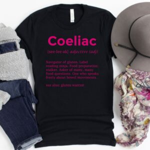 SHIRTS-2024-Coeliac-Definition-Shirt-PINK-on-BLACK-1-Bella-3001-Womens