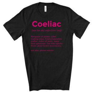 SHIRTS-2024-Coeliac-Definition-Shirt-PINK-on-BLACK-2-Bella-3001-Womens