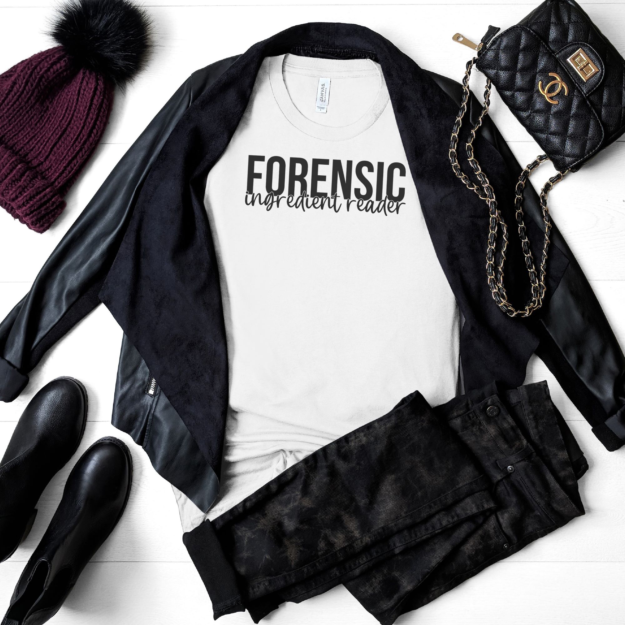 SHIRTS-2024-Forensic-Ingredient-Reader-Shirt-WHITE-1-Bella-3001-Womens