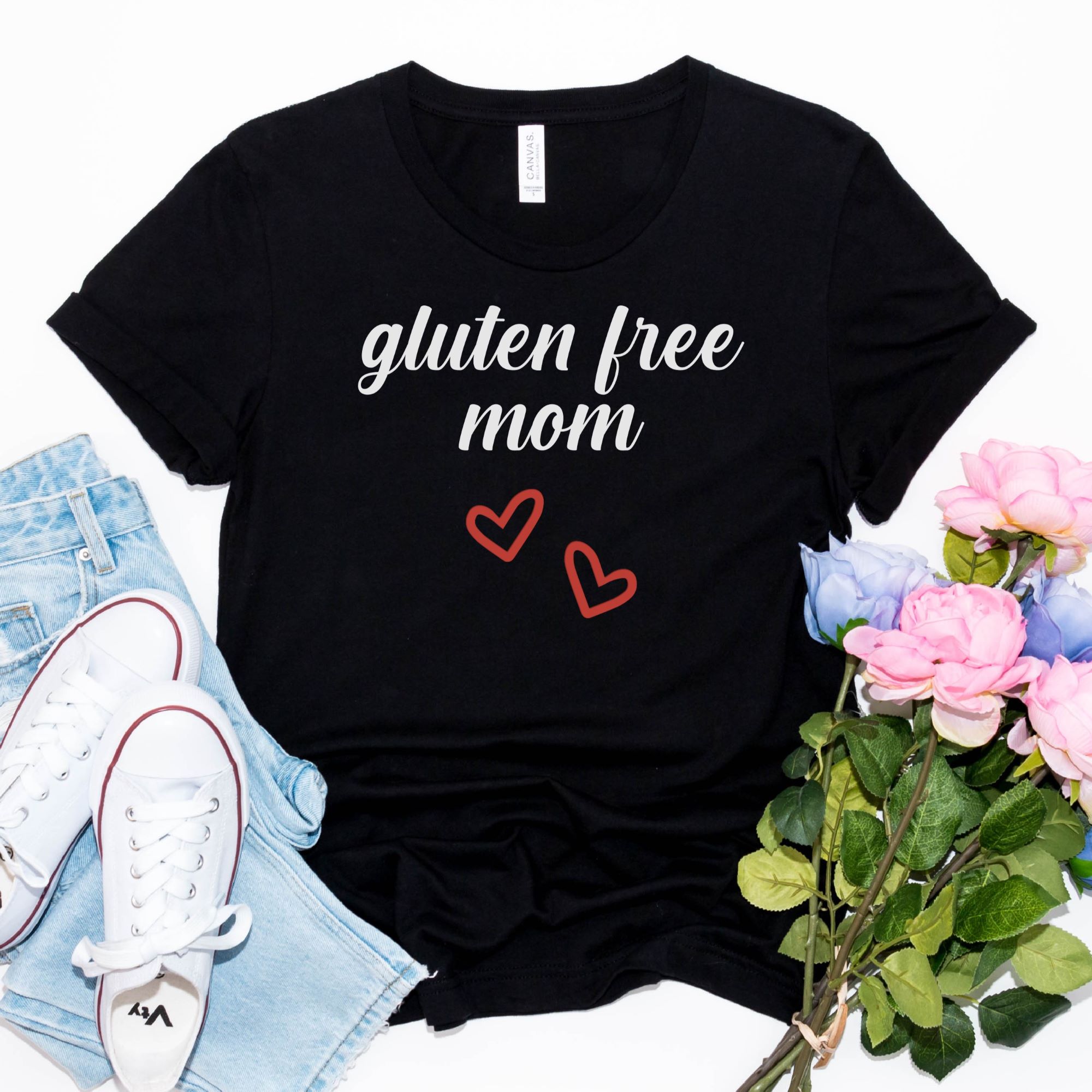 SHIRTS-2024-Gluten-Free-Mom-Shirt-BLACK-1-Bella-3001-Womens