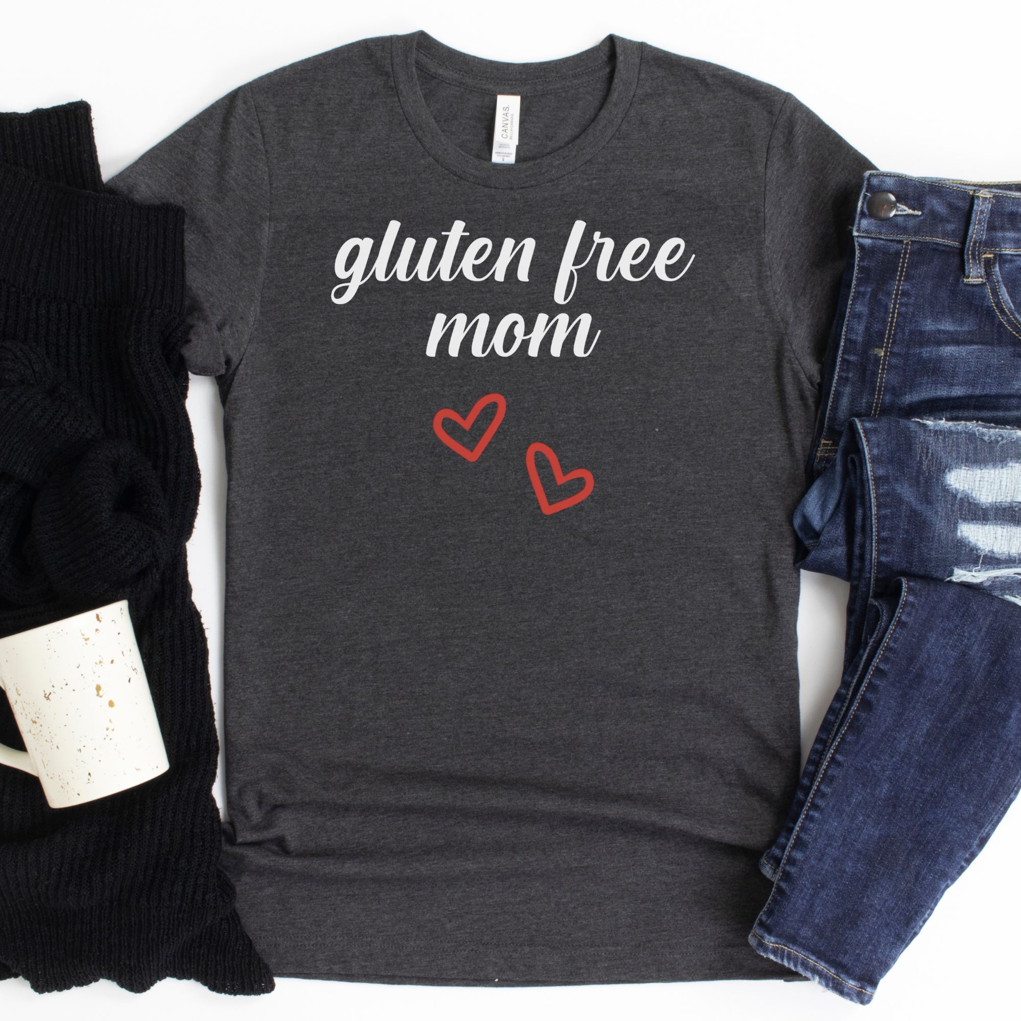 SHIRTS-2024-Gluten-Free-Mom-Shirt-DARK-GREY-Heather-1-Bella-3001-Womens
