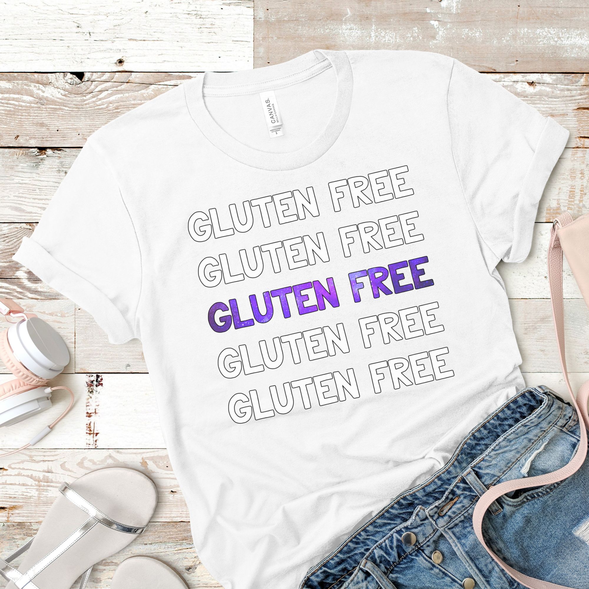 SHIRTS-2024-Gluten-Free-Repeat-Shirt-PURPLE-on-WHITE-1-Bella-3001-Womens