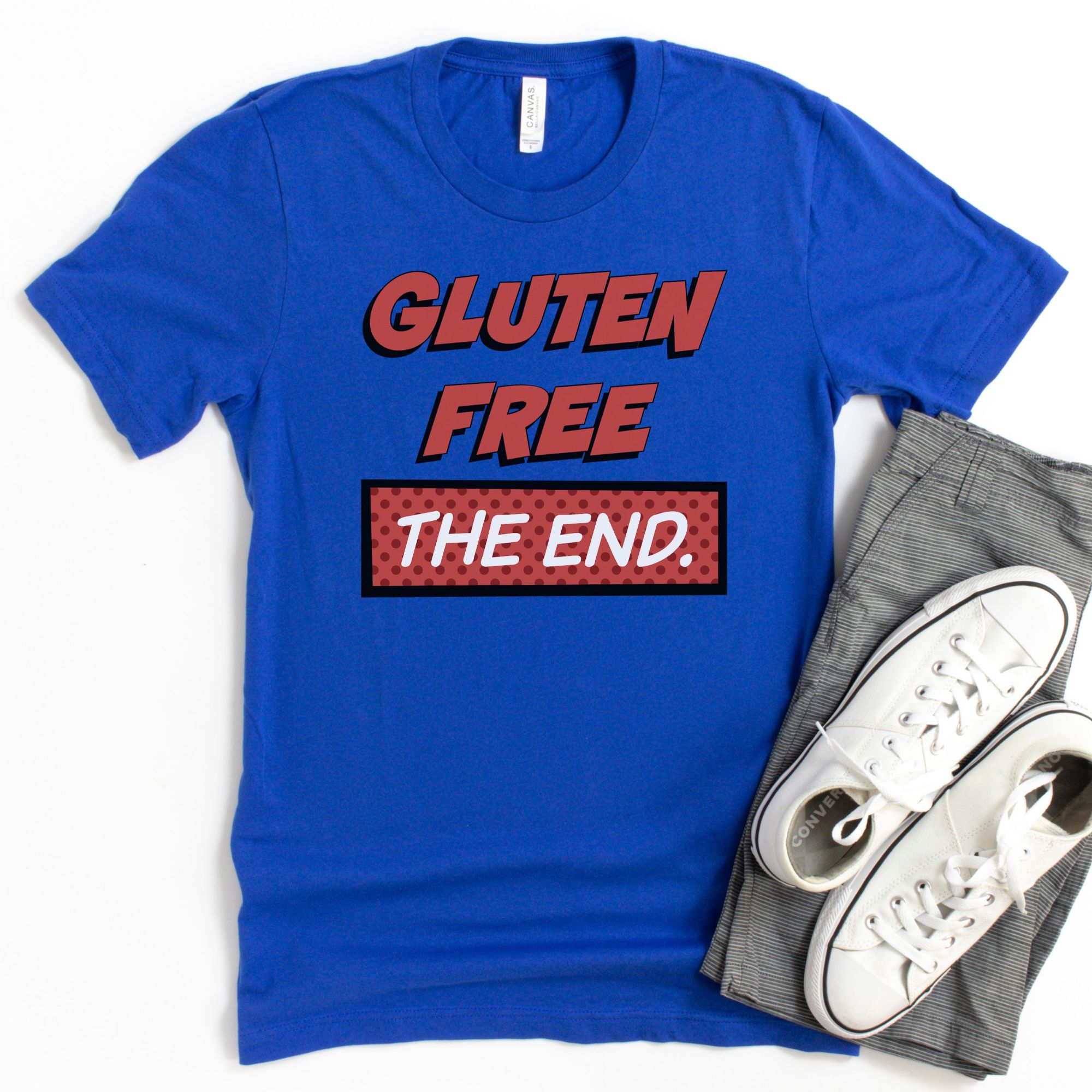 SHIRTS-2024-Gluten-Free-The-End-Shirt-BLUE-1-Bella-3001-Mens
