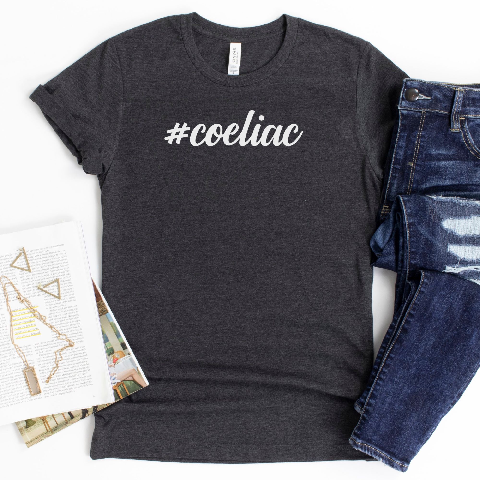 SHIRTS-2024-Hashtag-Coeliac-Shirt-DARK-GREY-Heather-1-Bella-3001-Womens