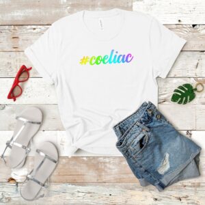 SHIRTS-2024-Hashtag-Coeliac-Shirt-Rainbow-on-WHITE-1-Bella-3001-Womens