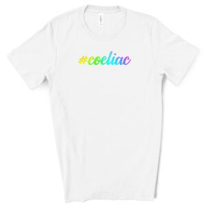 SHIRTS-2024-Hashtag-Coeliac-Shirt-Rainbow-on-WHITE-2-Bella-3001-Womens