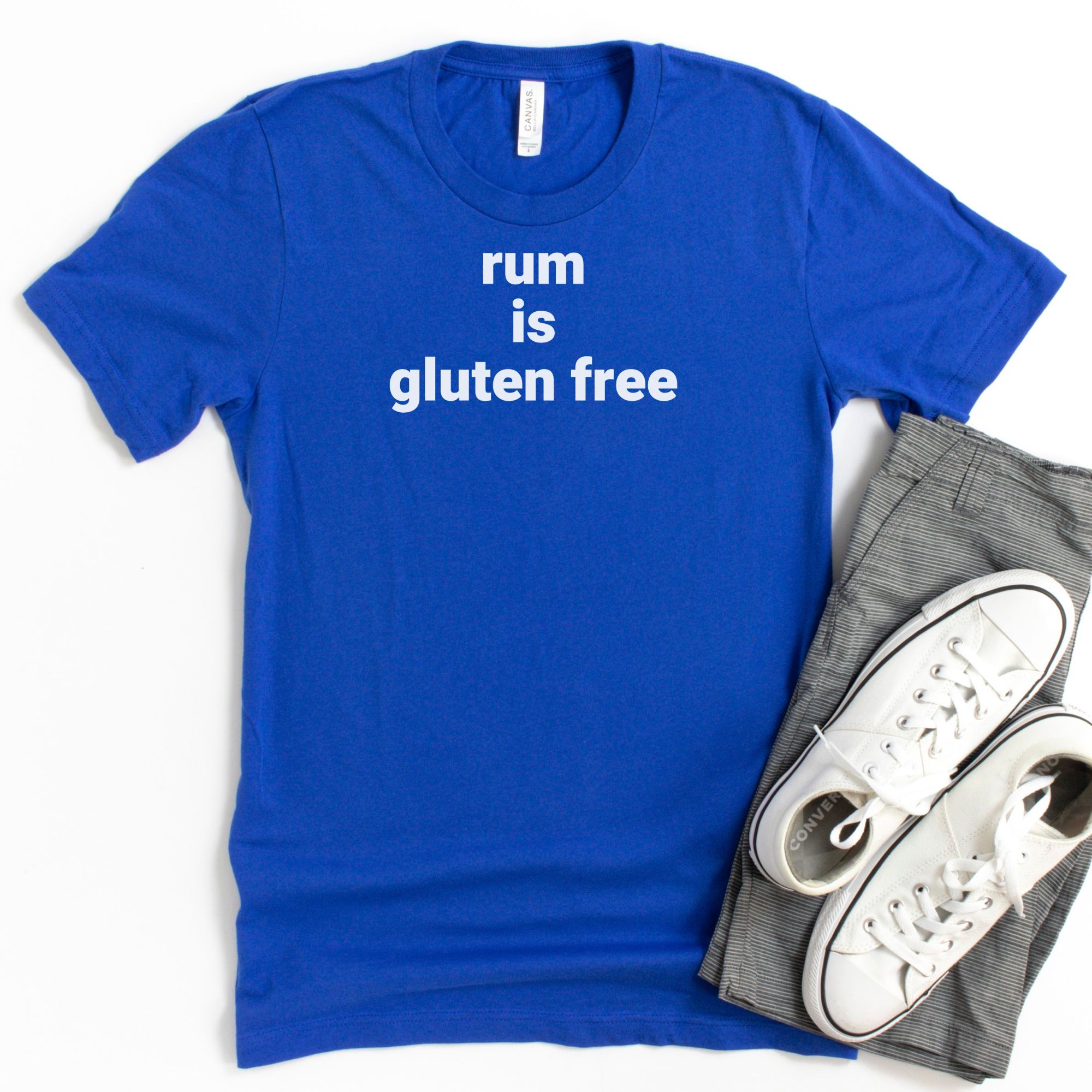 SHIRTS-2024-Rum-is-Gluten-Free-Shirt-BLUE-1-Bella-3001-Mens