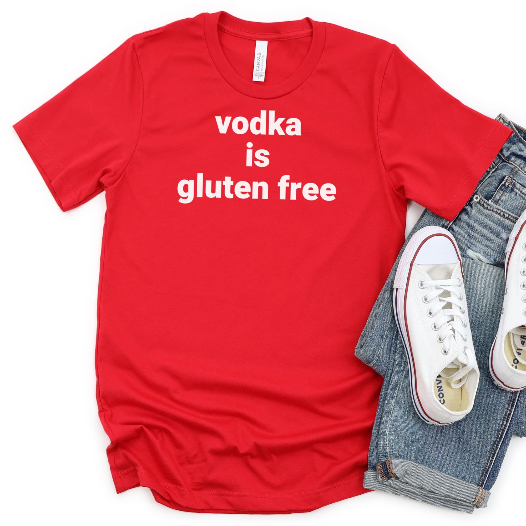 SHIRTS-2024-Vodka-is-Gluten-Free-Shirt-RED-1-Bella-3001-Mens