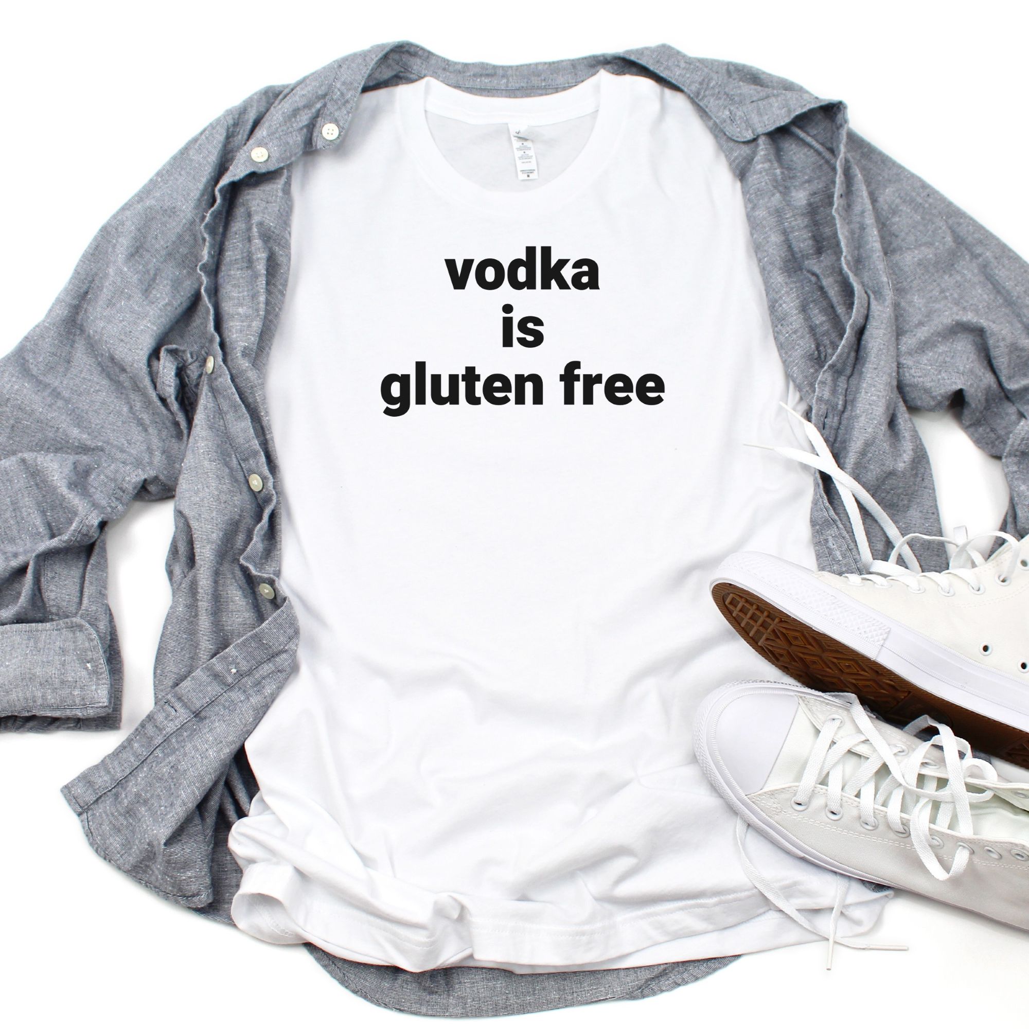SHIRTS-2024-Vodka-is-Gluten-Free-Shirt-WHITE-1-Bella-3001-Mens