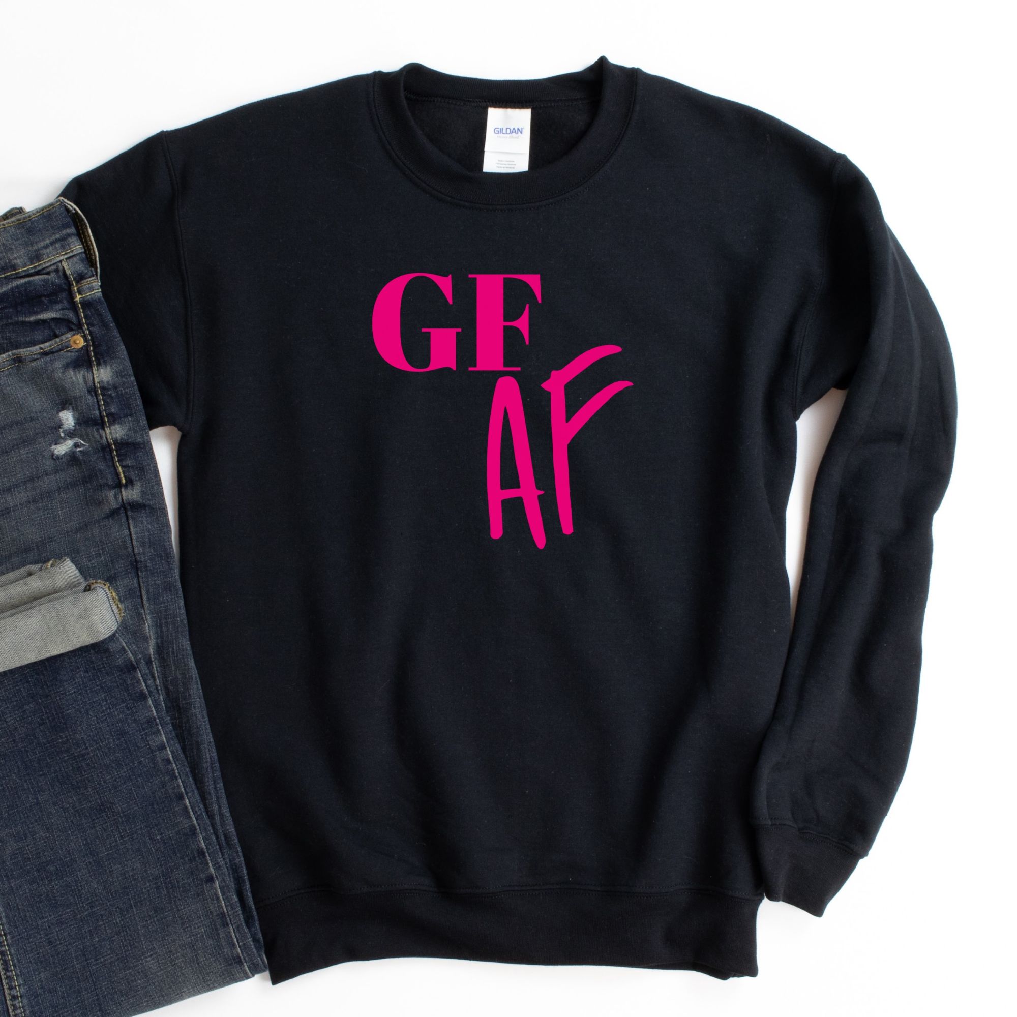 JUMPERS-2024-Gluten-Free-AF-Jumper-PINK-on-BLACK-1-Gildan-18000-Womens