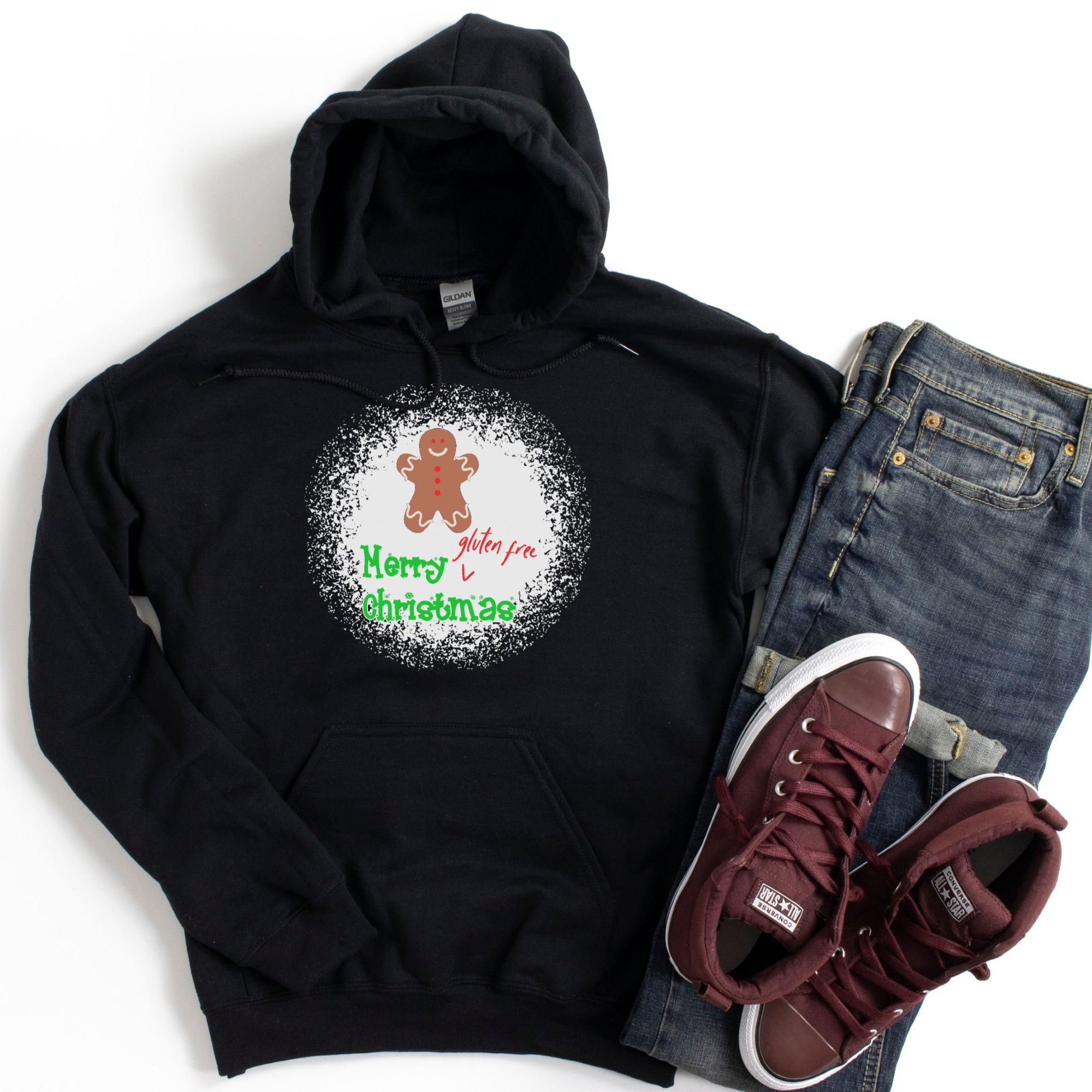 HOODIES-2024-Merry-Gluten-Free-Christmas-GINGERBREAD-BOY-Hoodie-BLACK-1-Gildan-18500-Mens