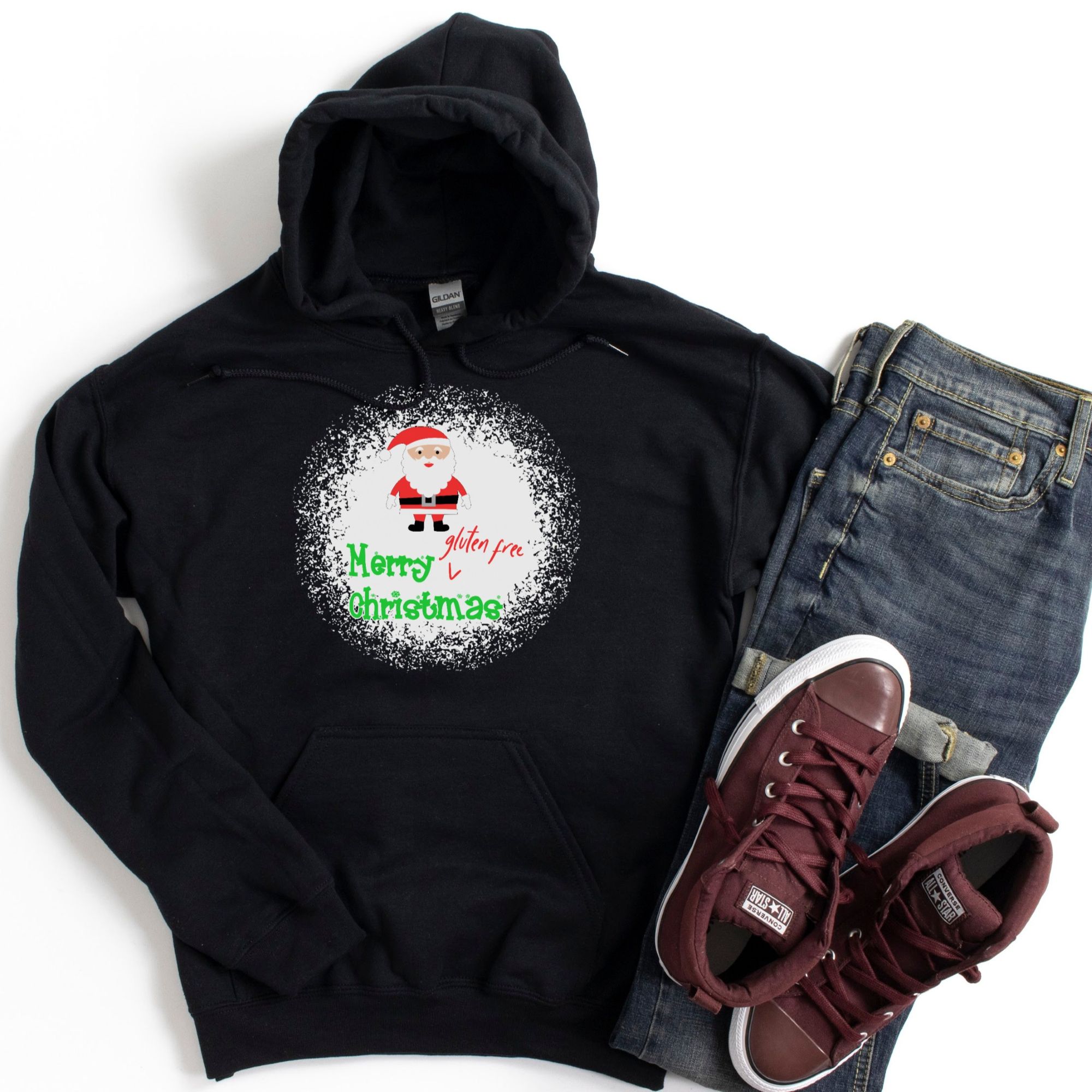 HOODIES-2024-Merry-Gluten-Free-Christmas-SANTA-Hoodie-BLACK-1-Gildan-18500-Mens