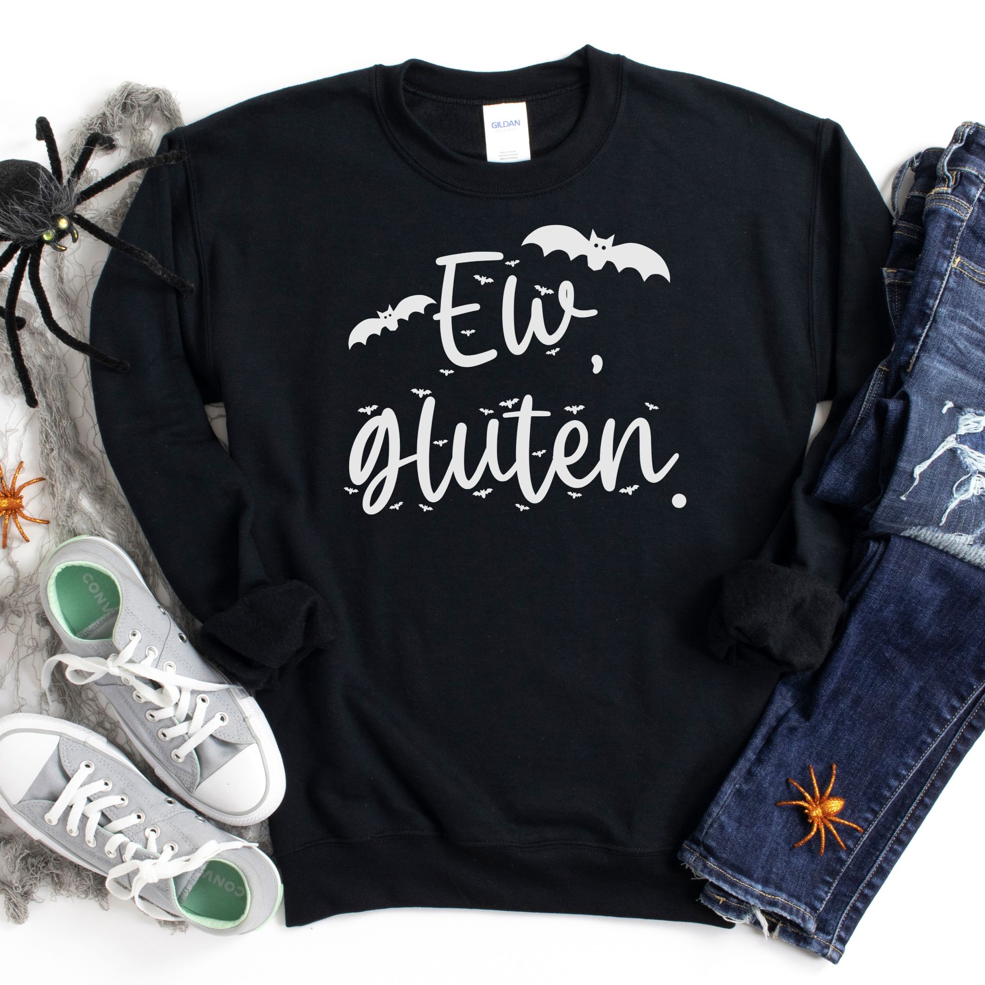 JUMPERS-2024-Ew-Gluten-Halloween-Jumper-BATS-BLACK-1-Gildan-18000-Womens