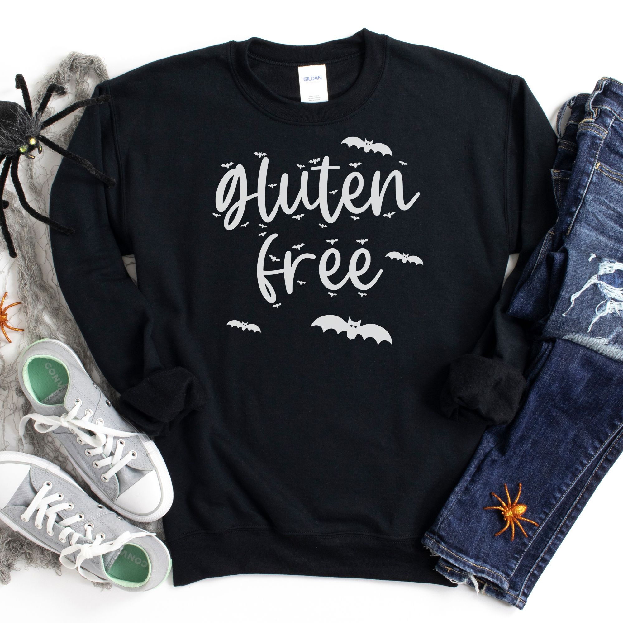 JUMPERS-2024-Gluten-Free-Halloween-Jumper-BATS-BLACK-1-Gildan-18000-Womens