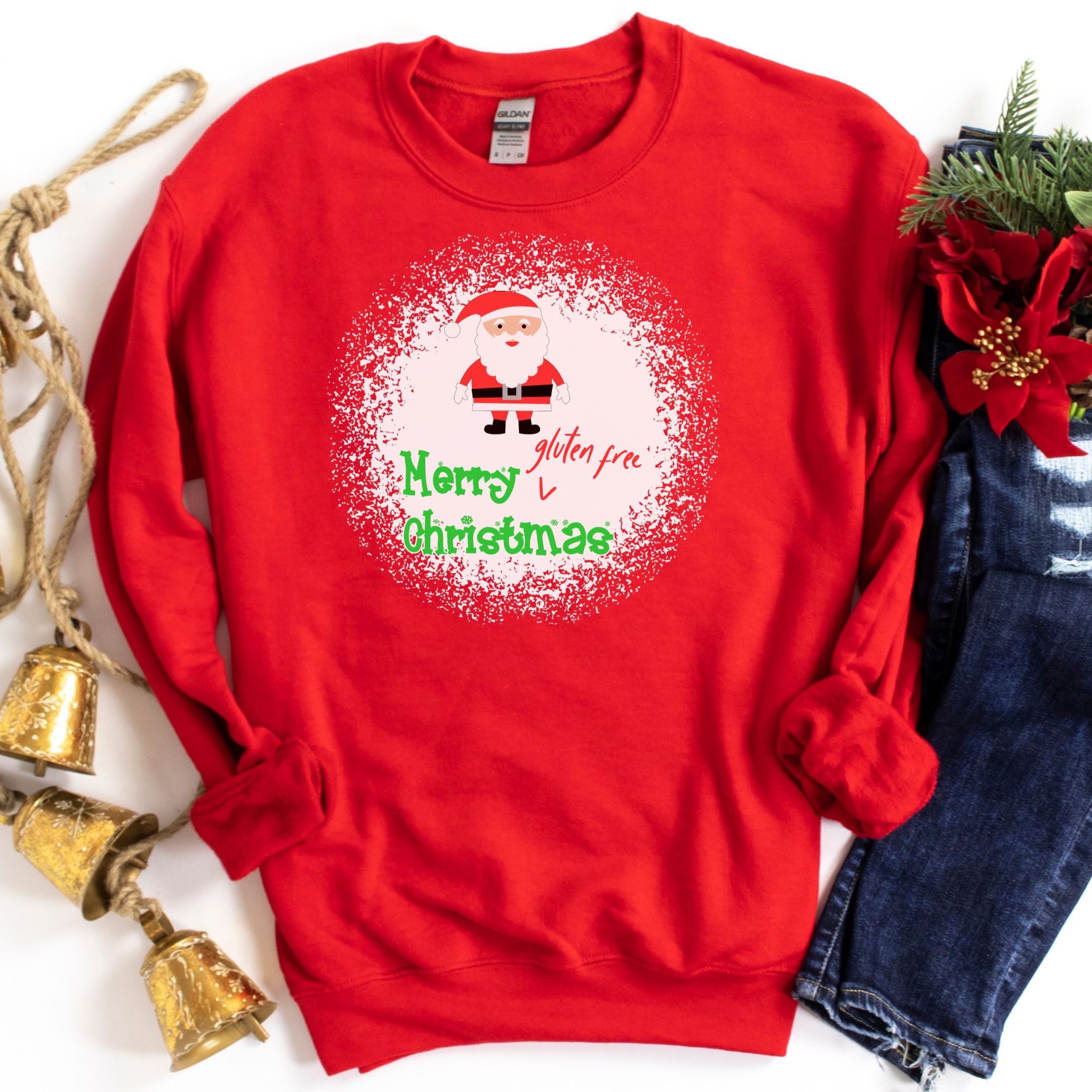 JUMPERS-2024-Merry-Gluten-Free-Christmas-SANTA-Jumper-RED-1-Gildan-18000-Womens