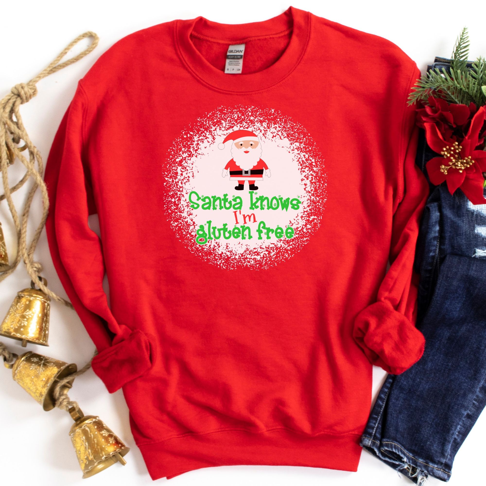 JUMPERS-2024-Santa-Knows-Im-Gluten-Free-Christmas-Jumper-RED-1-Gildan-18000-Womens