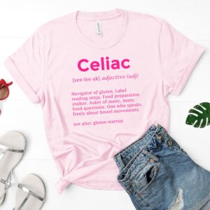 SHIRTS-2024-Celiac-Definition-Shirt-PINK-on-PINK-1-Bella-3001-Womens