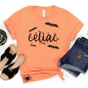 SHIRTS-2024-Celiac-Halloween-Shirt-BATS-ORANGE-1-Bella-3001-Womens