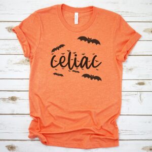 SHIRTS-2024-Celiac-Halloween-Shirt-BATS-ORANGE-2-Bella-3001-Womens