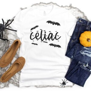 SHIRTS-2024-Celiac-Halloween-Shirt-BATS-WHITE-1-Bella-3001-Womens