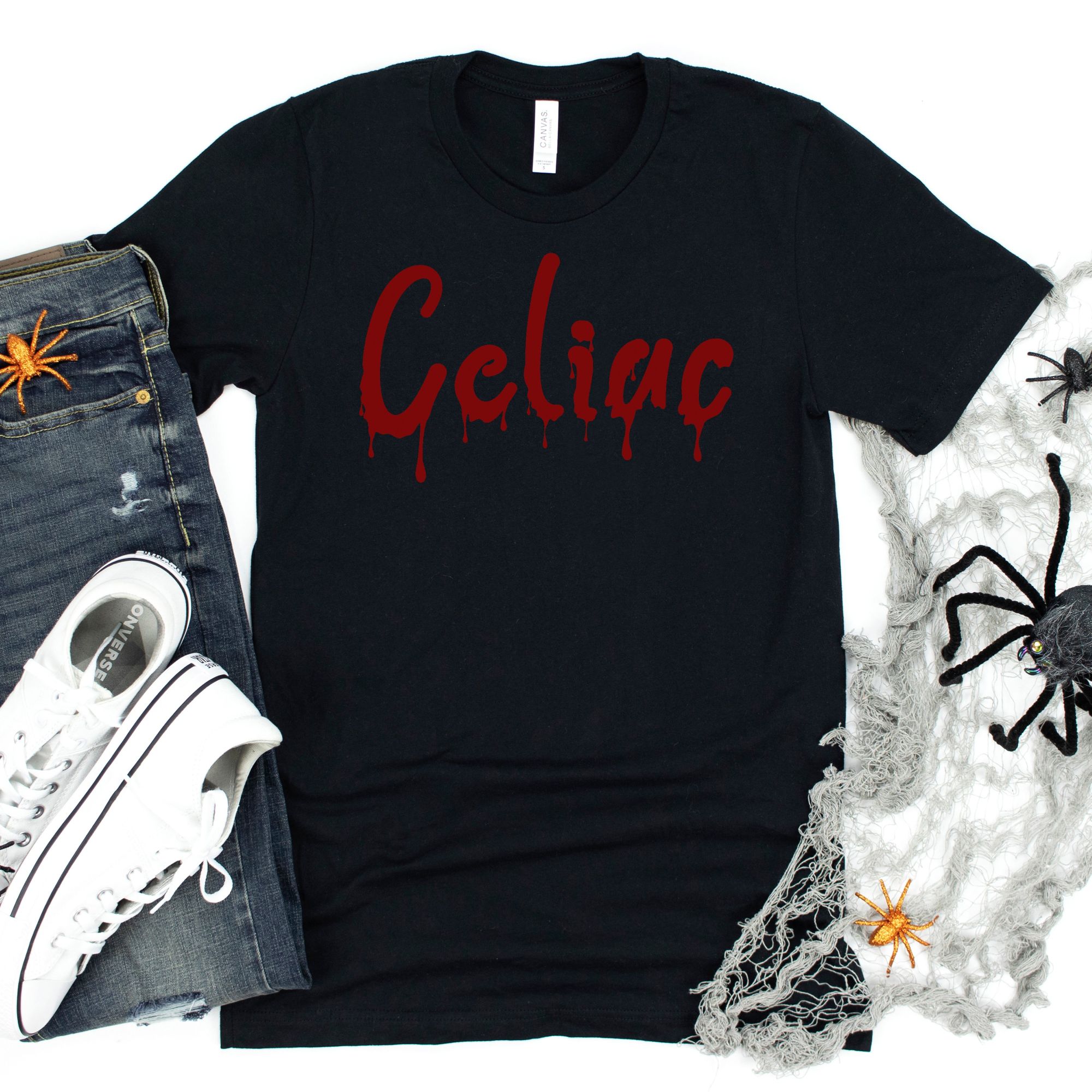 SHIRTS-2024-Celiac-Halloween-Shirt-BLOOD-DRIP-BLACK-1-Bella-3001-Mens