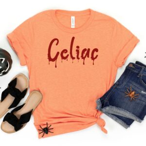 SHIRTS-2024-Celiac-Halloween-Shirt-BLOOD-DRIP-ORANGE-1-Bella-3001-Womens
