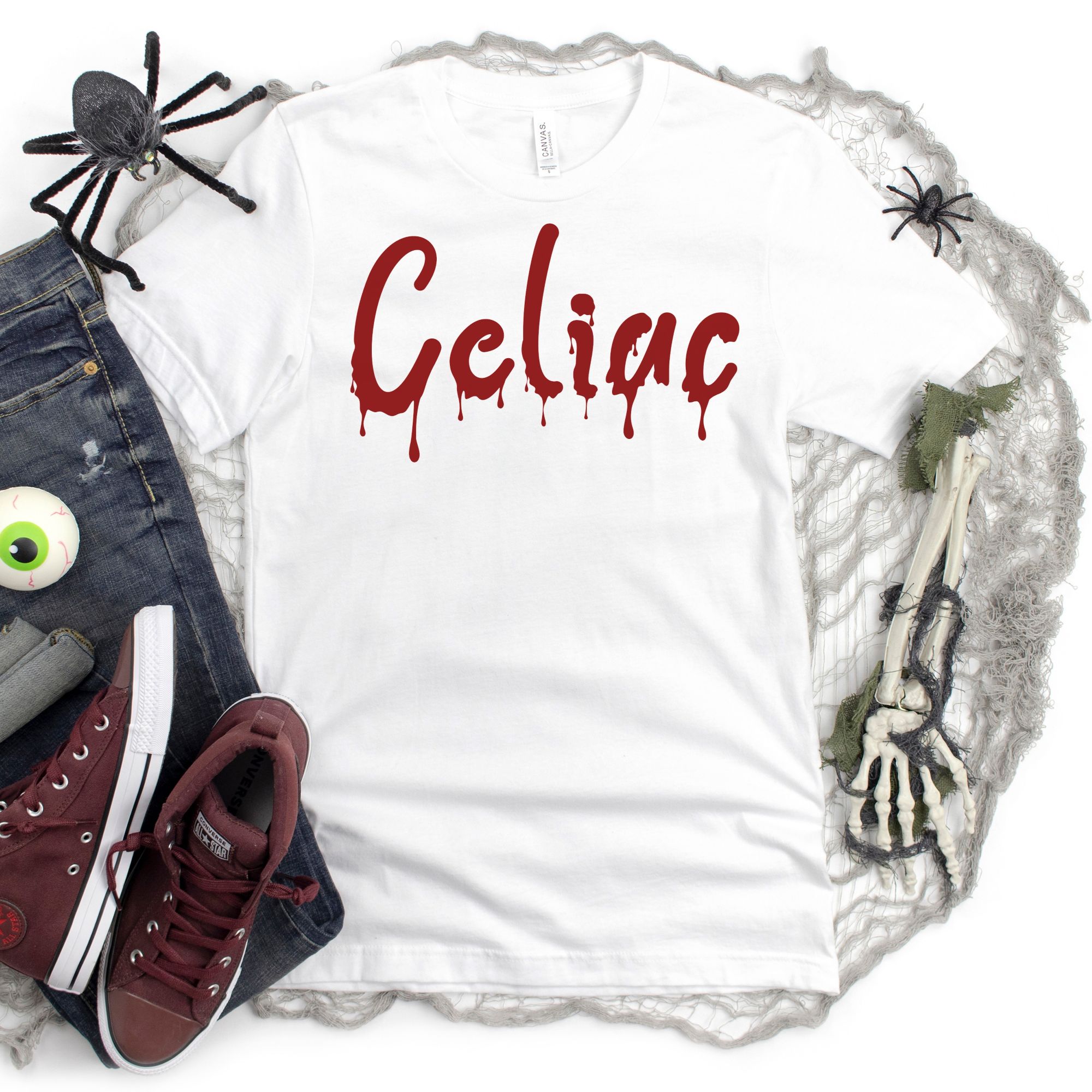 SHIRTS-2024-Celiac-Halloween-Shirt-BLOOD-DRIP-WHITE-1-Bella-3001-Mens