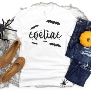 SHIRTS-2024-Coeliac-Halloween-Shirt-BATS-WHITE-1-Bella-3001-Womens