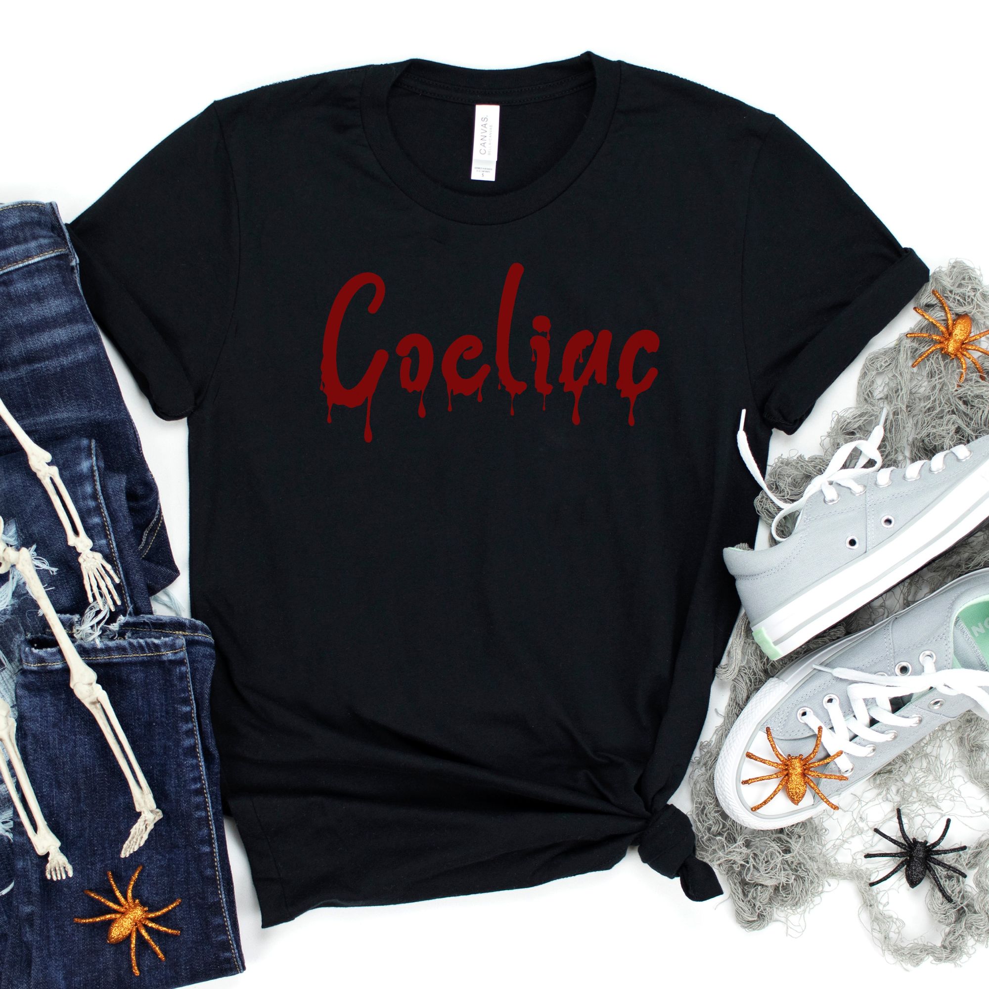 SHIRTS-2024-Coeliac-Halloween-Shirt-BLOOD-DRIP-BLACK-1-Bella-3001-Womens