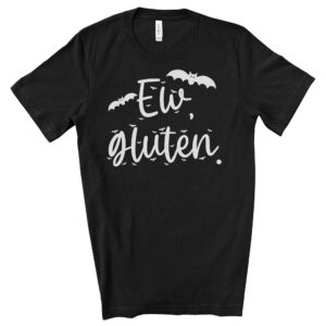 SHIRTS-2024-Ew-Gluten-Halloween-Shirt-BATS-BLACK-2-Bella-3001-Womens