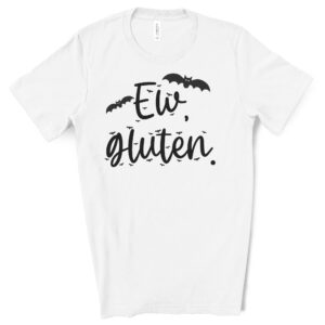 SHIRTS-2024-Ew-Gluten-Halloween-Shirt-BATS-WHITE-2-Bella-3001-Womens
